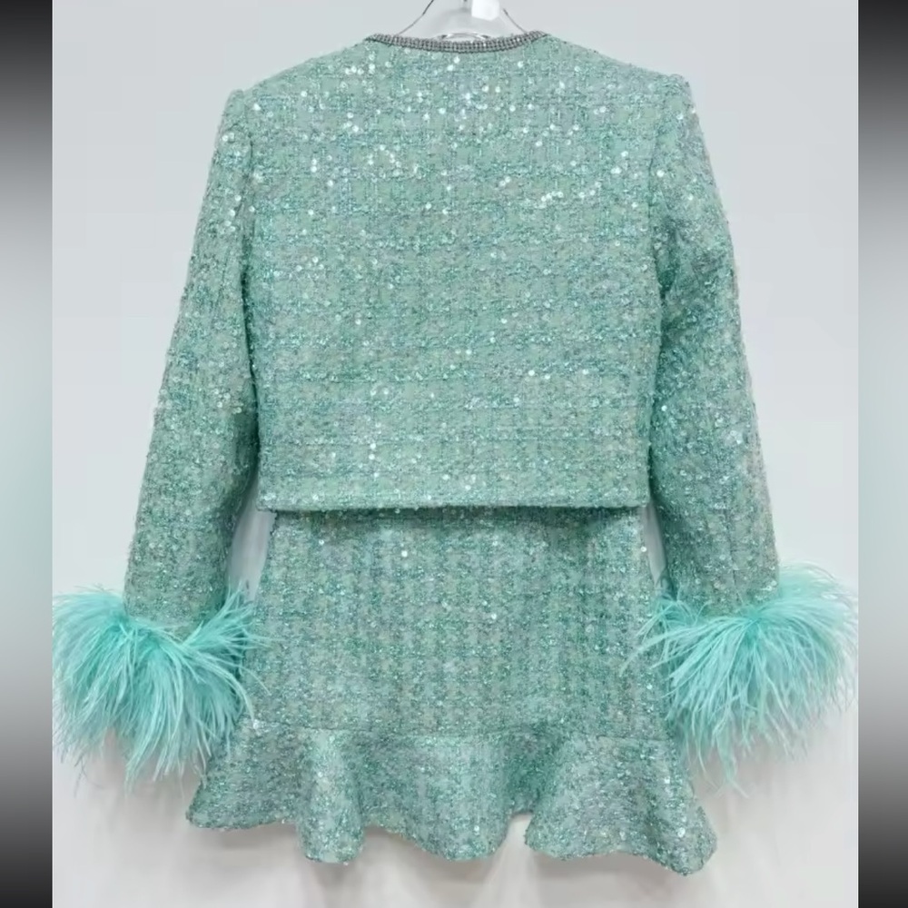 Mint Tweed like Blazer with Feather Detail - Picture 7 of 8